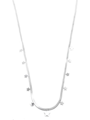 Yıldız Ezme Zincir Kolye - 45CM - Gümüş