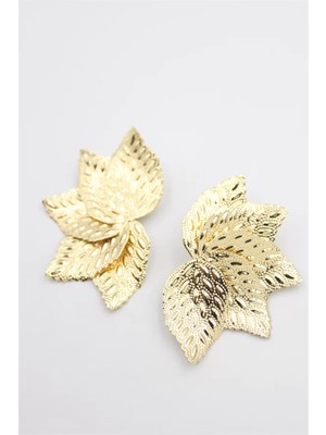 Metal Yaprak Küpe - Altın