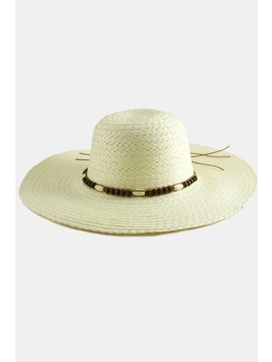 DS LLC Ahşap Boncuklu Hasır Şapka DLLSRSBJ34