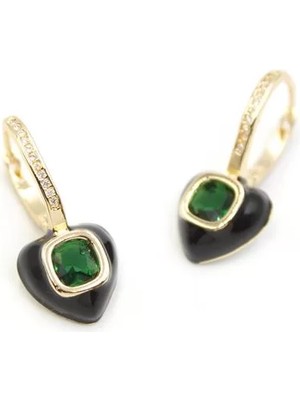 Mineli Kalp Küpe - Yeşil