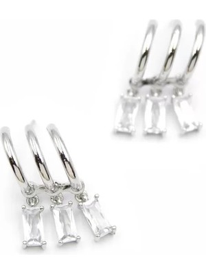 Büyük Baget Taşlı Küpe - Gümüş