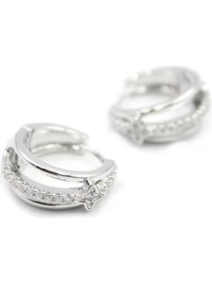 Taşlı Halka Küpe - Gümüş