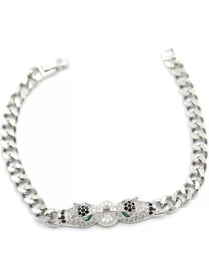 Zirkon Taşlı Leopar Bileklik - Gümüş