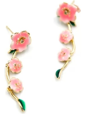 Mineli Çiçek Küpe - Pembe