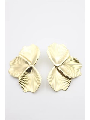 Metal Yaprak Küpe - Altın