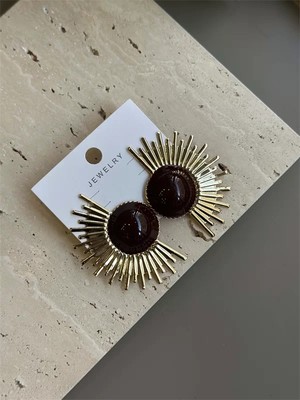 Mineli Güneş Küpe - Kahverengi