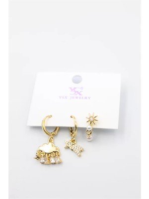 3'lü Bulut Küpe - Altın