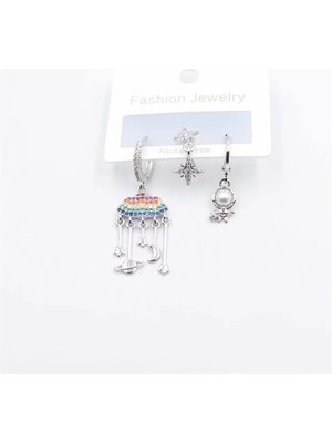 3'lü Bulut Küpe - Gümüş