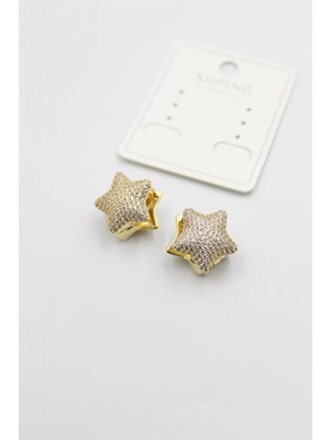 Taşlı Yıldız  Küpe - Altın