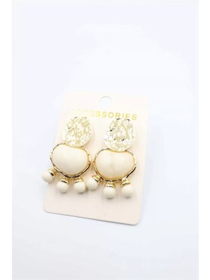 Taşlı Küpe - Krem