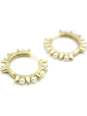 Incili Taşlı Küpe - 14K Altın