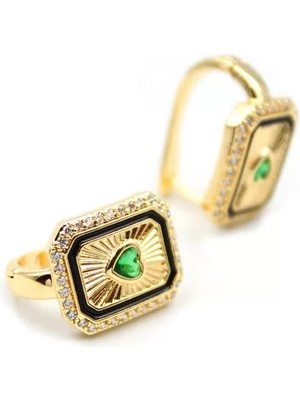 Kalp Taşlı Küpe - Yeşil