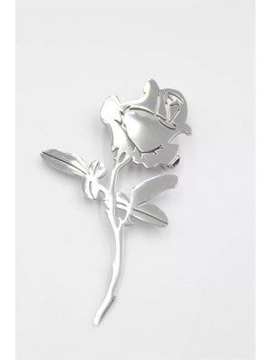 Çelik Gül Broş - Gümüş