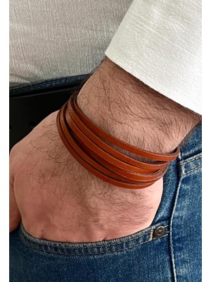 Gns Aksesuar %100 Deri 6lı Kombin Erkek Bileklik Set 21 cm (Türk El Üretimi)