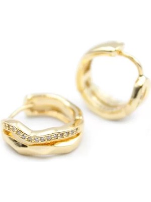 Taşlı Halka Küpe - Altın