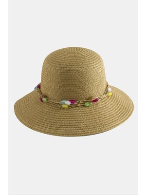 DS LLC Renkli Doğaltaşlı Hasır Şapka DLLSRSBJ34
