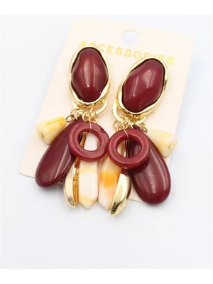 Taşlı Sallantılı Küpe - Bordo