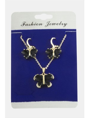 DS LLC Kelebek Zirkon Taşlı Set Kolye DLLSRSBJ34