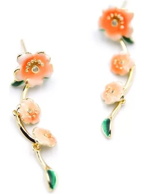 Mineli Çiçek Küpe - Turuncu