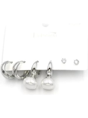 Çoklu Incili Küpe - Gümüş