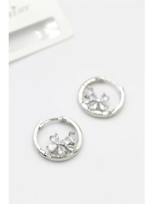 Taşlı Çiçek Küpe - Gümüş