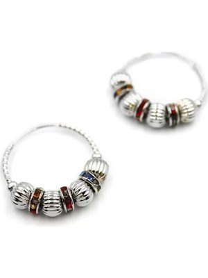 Taşlı Halka Küpe - Gümüş