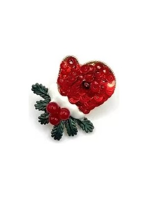 Pullu Eldiven Yılbaşı Broş - Kırmızı