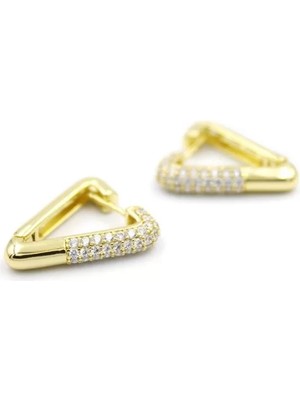 Taşlı Üçgen Küpe - 14K Altın