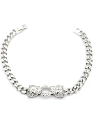 Zirkon Taşlı Leopar Bileklik - Gümüş