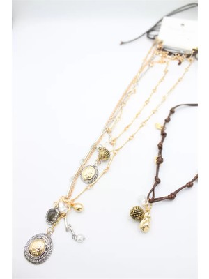 4'lü Metal Ip Set Kolye - Altın