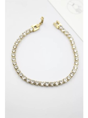 Taşlı Su Yolu Çelik Bileklik - Altın