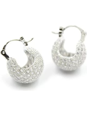 Taşlı Top Küpe - Gümüş