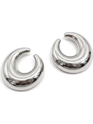 Metal Hilal Küpe - Gümüş