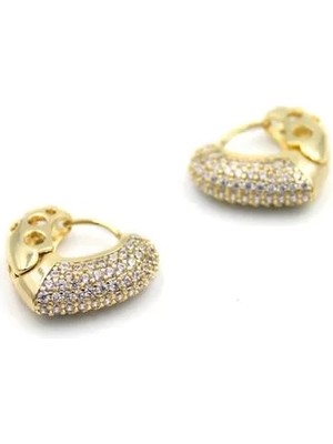 Taşlı Kalp Küpe - Altın