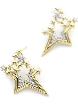 Taşlı Yıldız Küpe - Altın