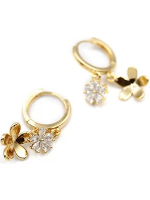 Zirkon Taşlı Çiçek Küpe - Altın