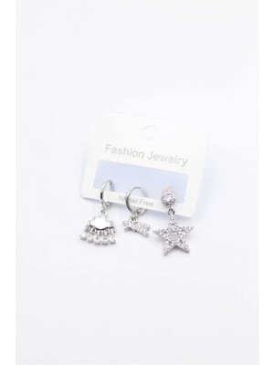 3'lü Yıldız Küpe - Gümüş