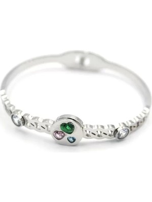 Taşlı Kalp Bilezik - Gümüş