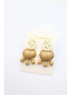 Taşlı Küpe - Kahverengi