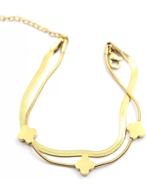 Italyan Zincir Çoklu Yonca Bileklik - Altın