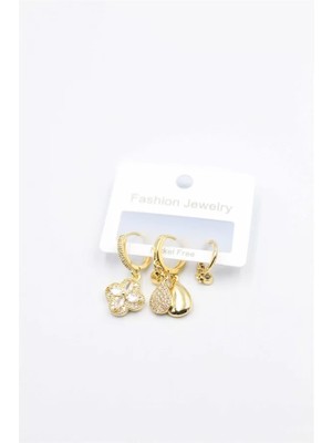 3'lü Yonca Küpe - Altın