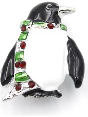 Penguen Broş - Beyaz