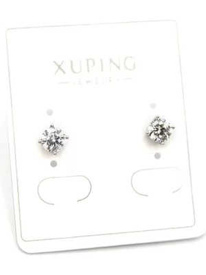 Orta Boy Tek Taş Küpe - Gümüş