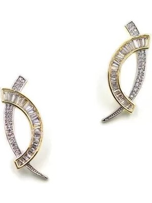 Kıvrımlı Taşlı Küpe - Altın