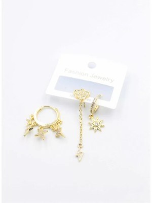 3'lü Bulut Küpe - Altın