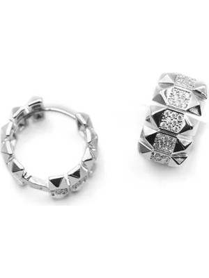 Taşlı Halka Küpe - Gümüş