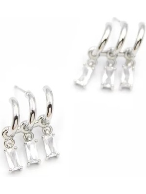 Küçük Baget Taşlı Küpe - Gümüş