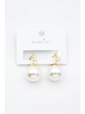 Taşlı Inci Küpe - Altın