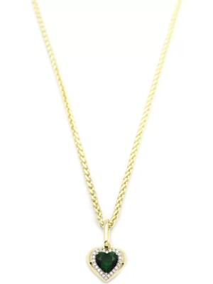 Taşlı Kalp Kolye - Yeşil