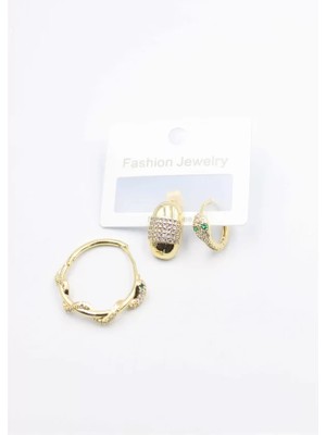 3'lü Yılan Küpe - Altın